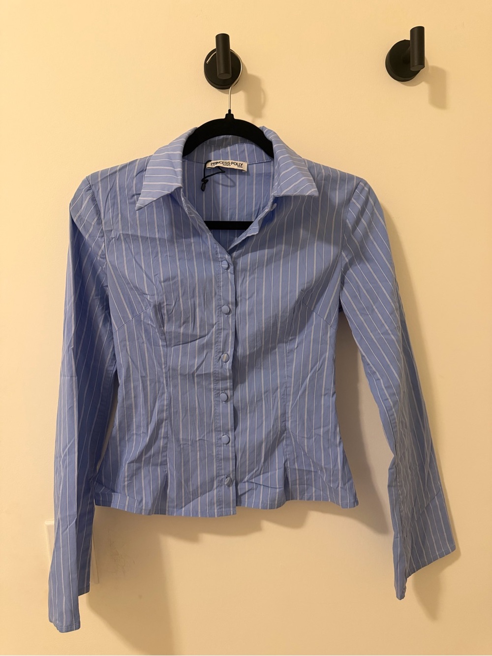 Princess Polly Light Blue & White Striped Button-Down Shirt